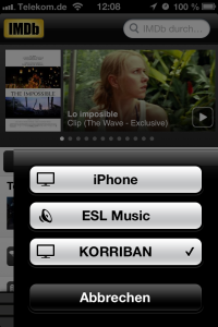 Auswahl des AirPlay Ziels im iPhone